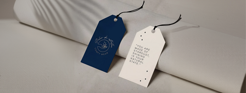 Tag treo quần áo chứa đầy đủ thông tin về logo, slogan