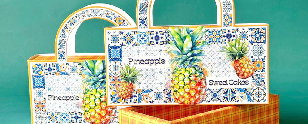 Bộ hộp quà trái cây Pineapple dạng xách tay với họa tiết dứa